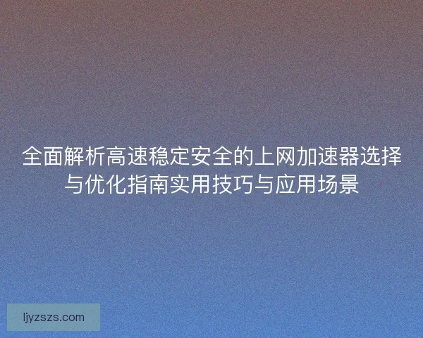 全面解析高速稳定安全的上网加速器选择与优化指南实用技巧与应用场景